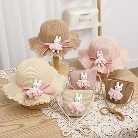 Fresh Bag Family Sun Hat Girls' Summer Beach Wave Straw Sun spring-straw-hat