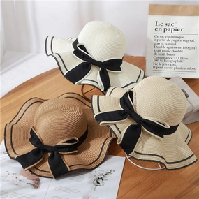 Fresh Straw Hat Women UV Beach Sun Protection Korean Travel Casual Bow spring-straw-hat