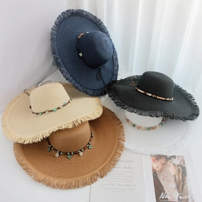 Fringe Hat Wide Brim Export Sun Outdoor Beach Vacation Handwoven spring-straw-hat