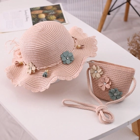 Girls' Straw Hat Crossbody Bag Set Fashion Princess Outdoor Beach Sun spring-straw-hat