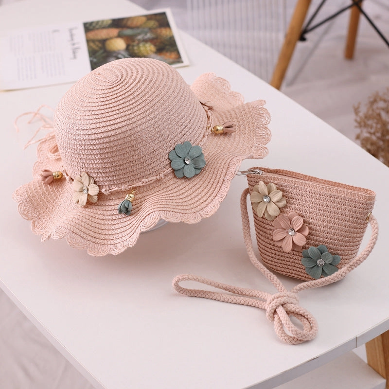 Girls' Straw Hat Crossbody Bag Set Fashion Princess Outdoor Beach Sun spring-straw-hat