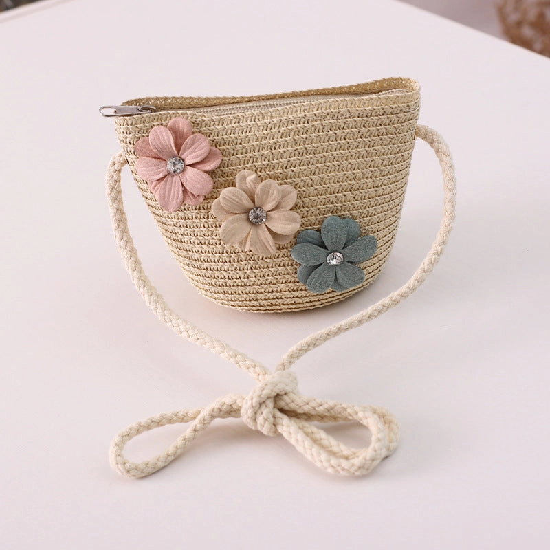 Girls' Straw Hat Crossbody Bag Set Fashion Princess Outdoor Beach Sun