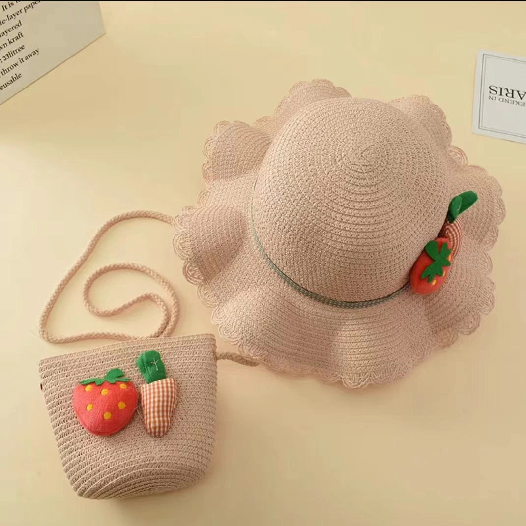 Girls' Sun Hat Kids' Straw Bag Set Summer Thin Cool UV Sun