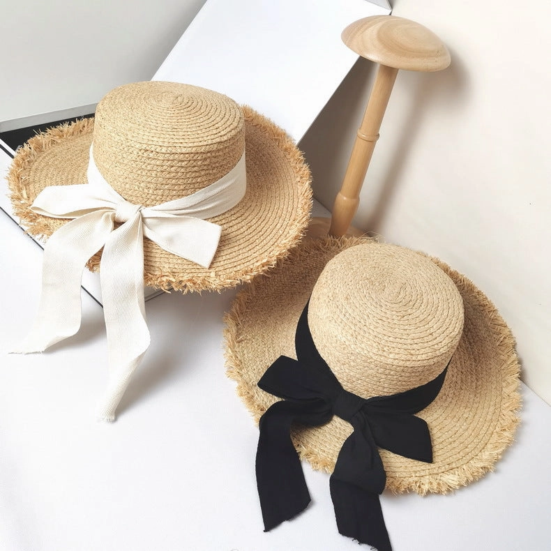 Handmade Raffia Hat Women's Summer Flat Brim Ins Country Breathable Versatile spring-straw-hat