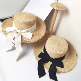 Handmade Raffia Hat Women's Summer Flat Brim Ins Country Breathable Versatile spring-straw-hat