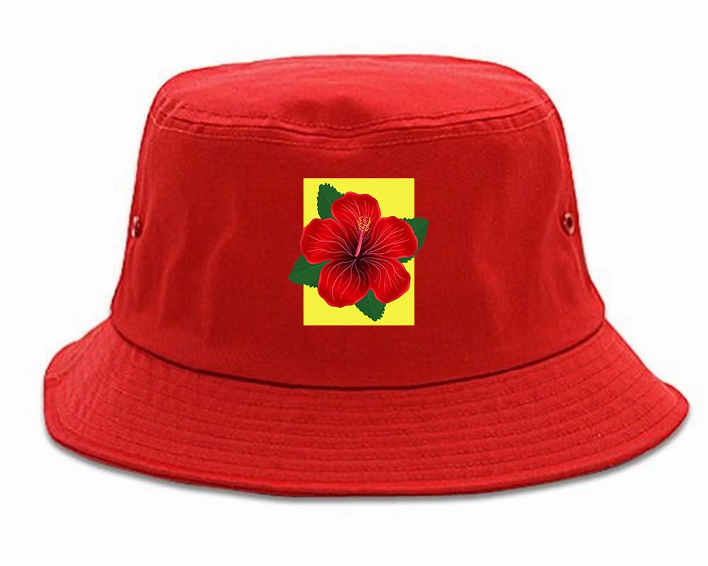 Hibiscus Flower Red Yellow Mens Bucket Hat