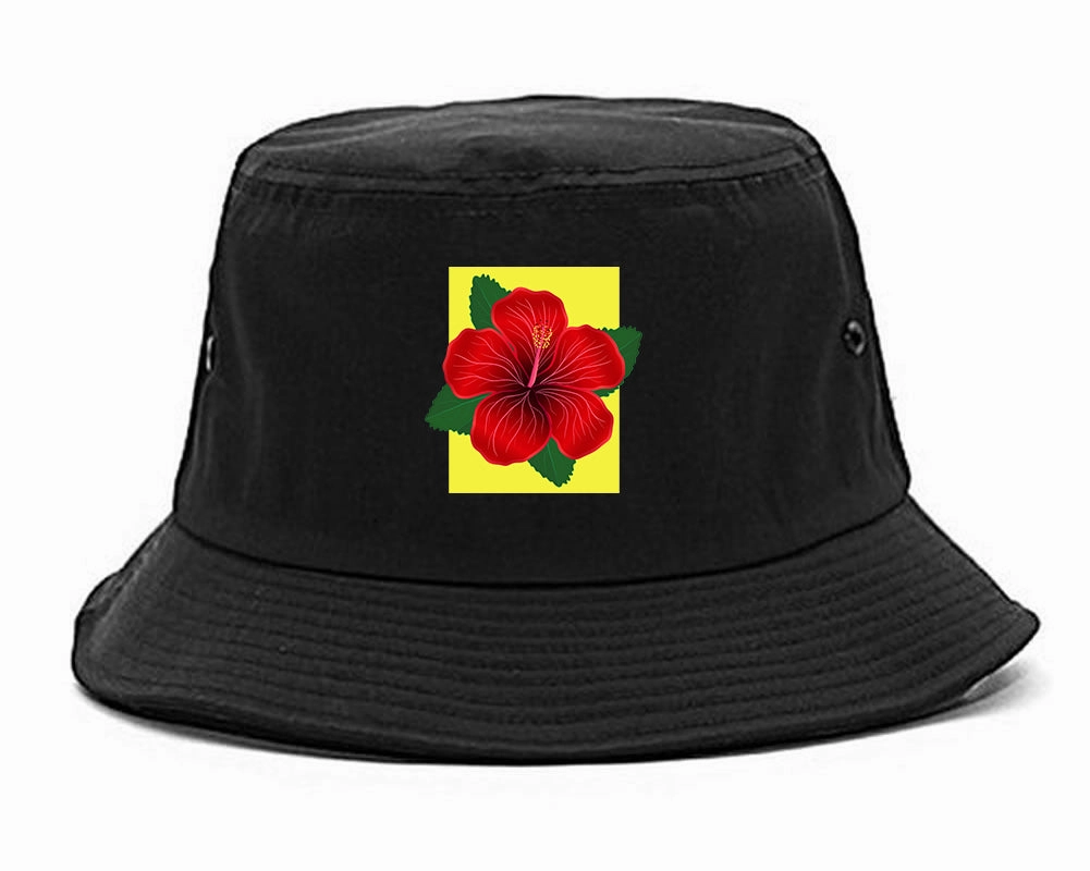 Hibiscus Flower Red Yellow Mens Bucket Hat