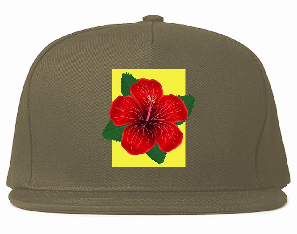 Hibiscus Flower Red Yellow Mens Snapback Hat