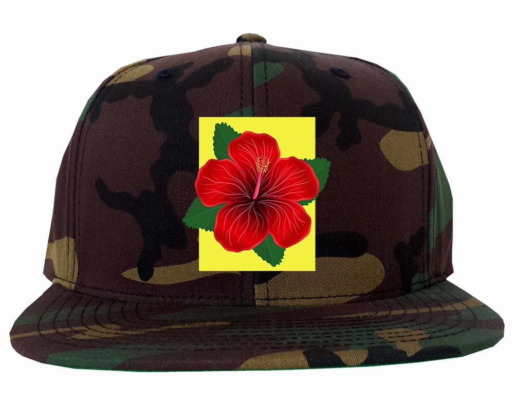 Hibiscus Flower Red Yellow Mens Snapback Hat