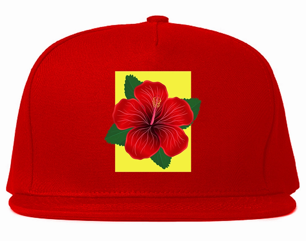 Hibiscus Flower Red Yellow Mens Snapback Hat