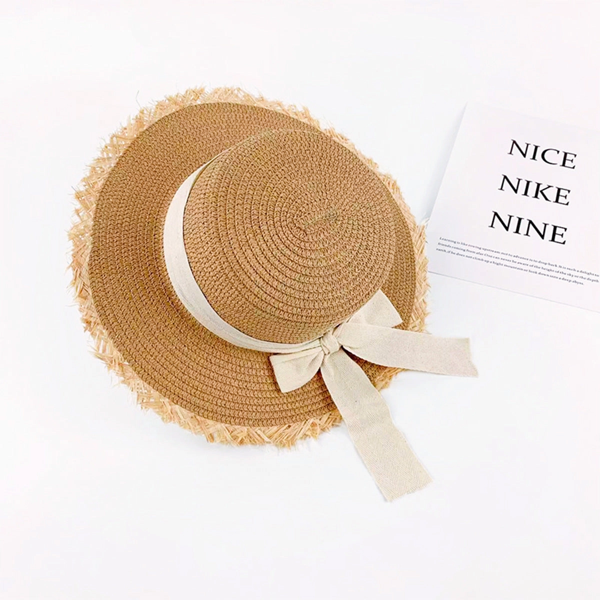 Hot Raffia Hat Women's Summer Beach French Flat Brim Sun Fisherman