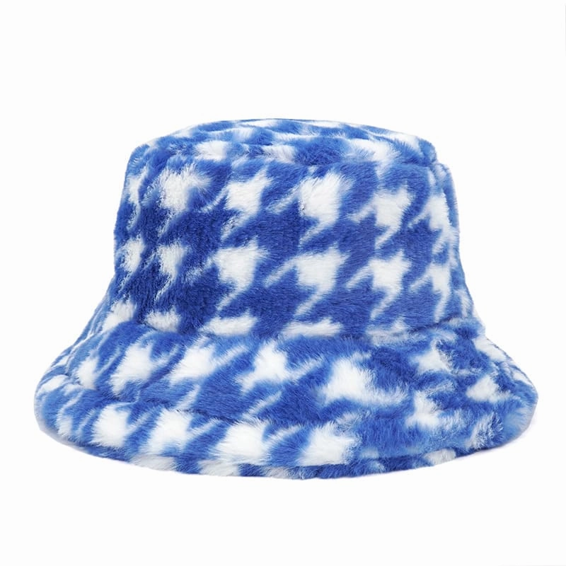 Houndstooth Fur Bucket Hat