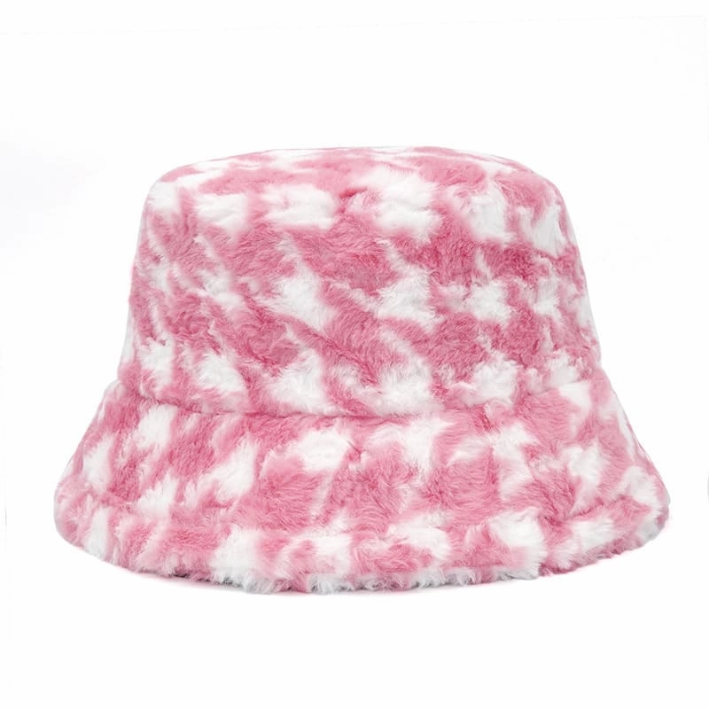 Houndstooth Fur Bucket Hat