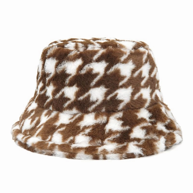 Houndstooth Fur Bucket Hat