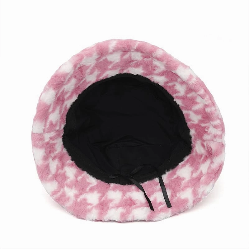 Houndstooth Fur Bucket Hat