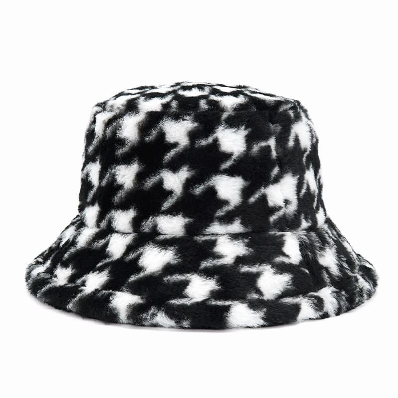 Houndstooth Fur Bucket Hat