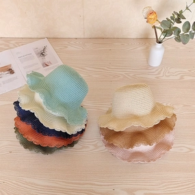 In Stock Kids' Sun Hat Wave Brim Straw Korean Fresh Summer Beach Versatile Girls spring-straw-hat