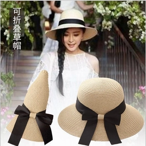 Influencer Style Straw Hat Women UV Beach Versatile Foldable Sun Outdoor Sand Bow spring-straw-hat