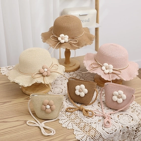 Kids Hat Girls' Summer Fisherman Straw Bag Set Stylish Cute Floral Sun spring-straw-hat