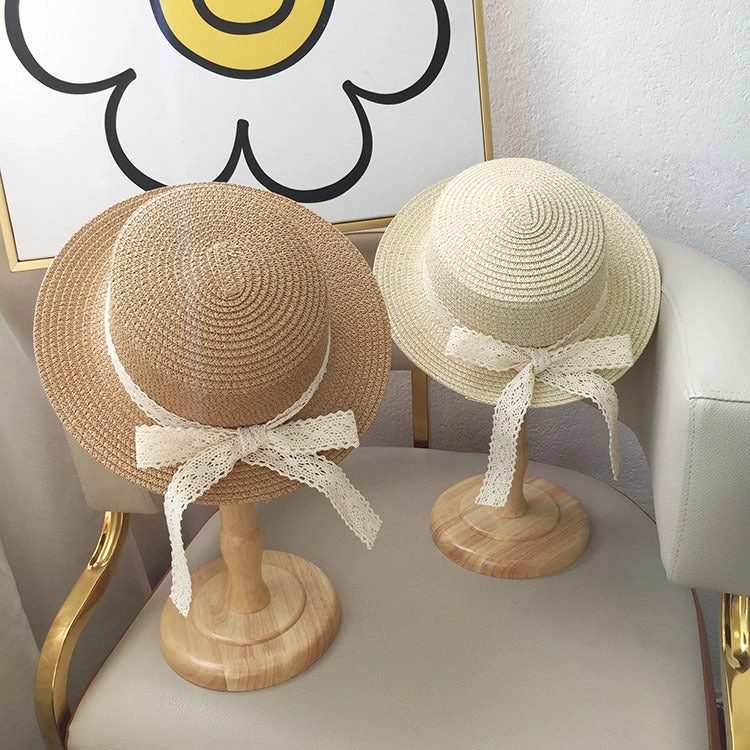 Kids Lace Bow Sun Hat Summer Wide-Brim UV-Protection Beach Hat spring-straw-hat