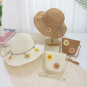 Kids Lace Straw Hat 2-Piece Set Summer Sun Protection spring-straw-hat
