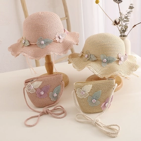 Kids Straw Hat Girls' Sun Hat Family Beach Woven Bag Set Wholesale spring-straw-hat