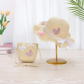 Kids Straw Sun Hat Lace Bow spring-straw-hat