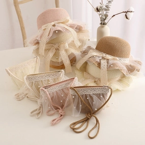 Kids Sun Hat Family Straw Cute Princess Summer Baby Beach Bag spring-straw-hat