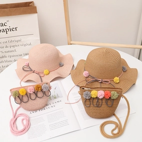 Kids Sun Hat Girls' Summer New Straw Bag Set UV Sun Princess Baby spring-straw-hat
