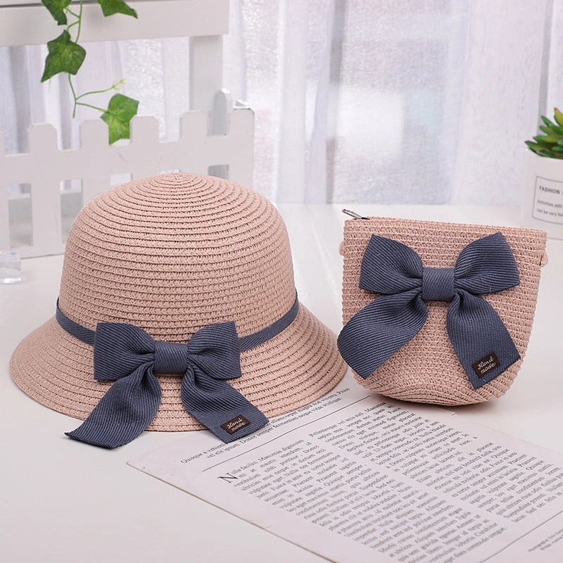 Kids Sun Hat Girls' Summer Straw Bag Set Princess Beach UV
