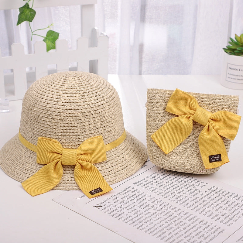 Kids Sun Hat Girls' Summer Straw Bag Set Princess Beach UV