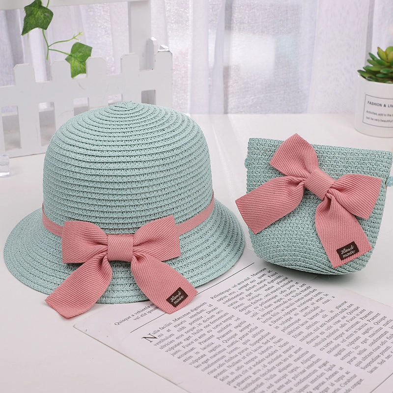Kids Sun Hat Girls' Summer Straw Bag Set Princess Beach UV
