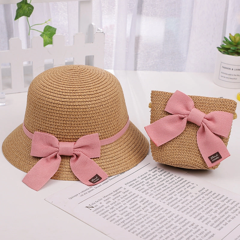 Kids Sun Hat Girls' Summer Straw Bag Set Princess Beach UV