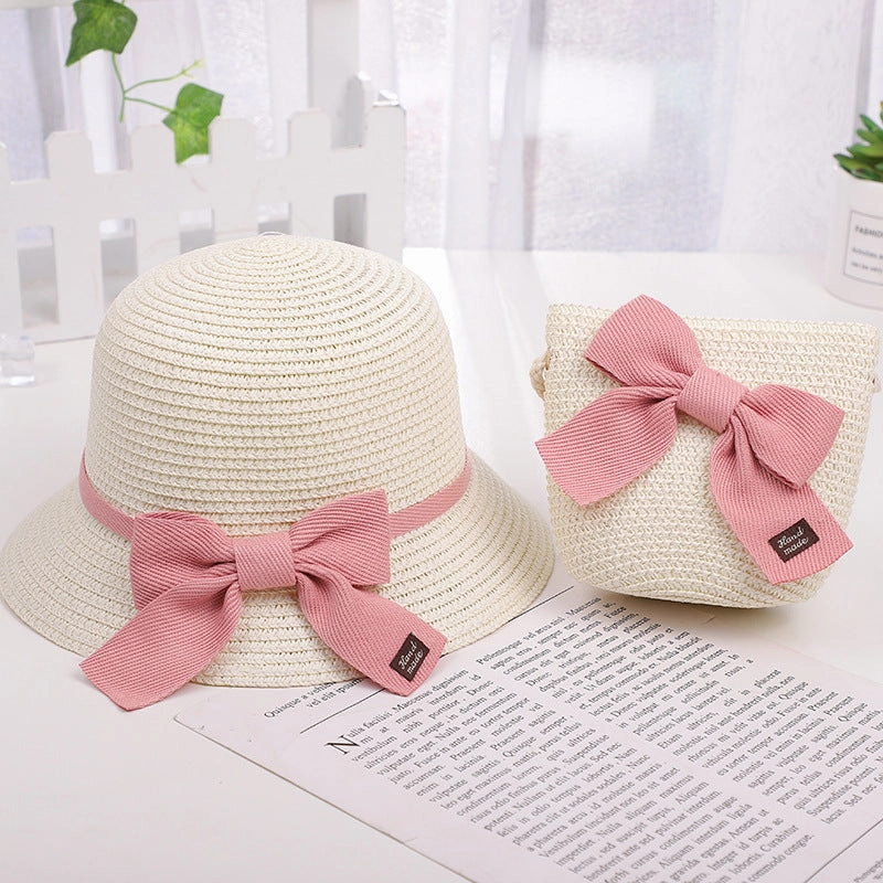 Kids Sun Hat Girls' Summer Straw Bag Set Princess Beach UV