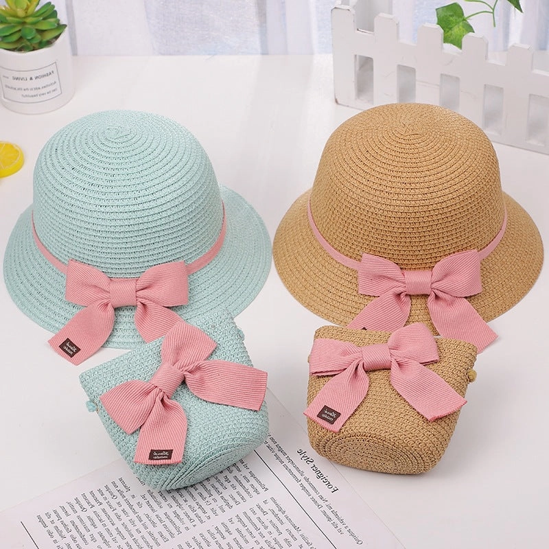 Kids Sun Hat Girls' Summer Straw Bag Set Princess Beach UV spring-straw-hat