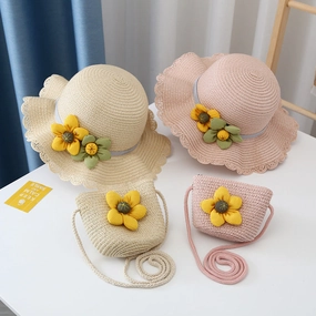 Kids Sun Hat Girls Spring Summer New Straw Purse UV Wide Brim spring-straw-hat