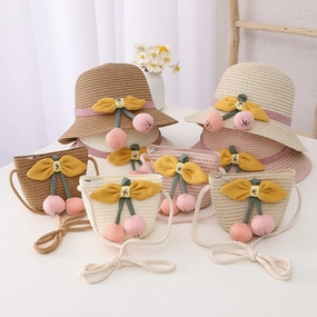 Kids Sun Hat Girls Summer Straw Purse Set Sun Beach spring-straw-hat