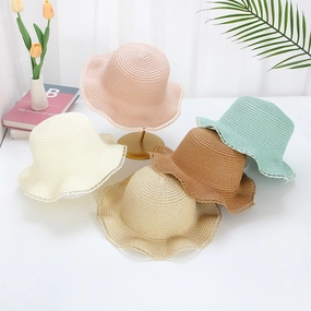 Kids Wave Sun Hat Summer Wide Brim Fashion spring-straw-hat