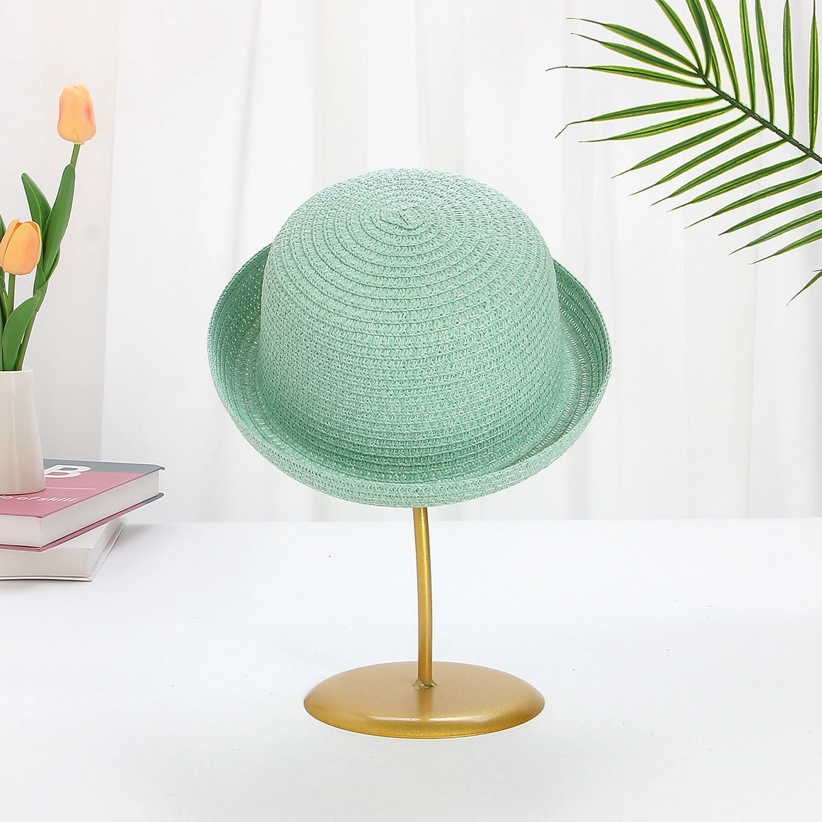 Kids Windproof Straw Hat Flared Brim Stylish Sun Protection