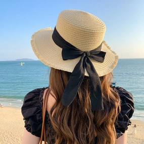Korean Spring Autumn New Women's Ribbon Versatile Breathable Sun Wide Brim spring-straw-hat