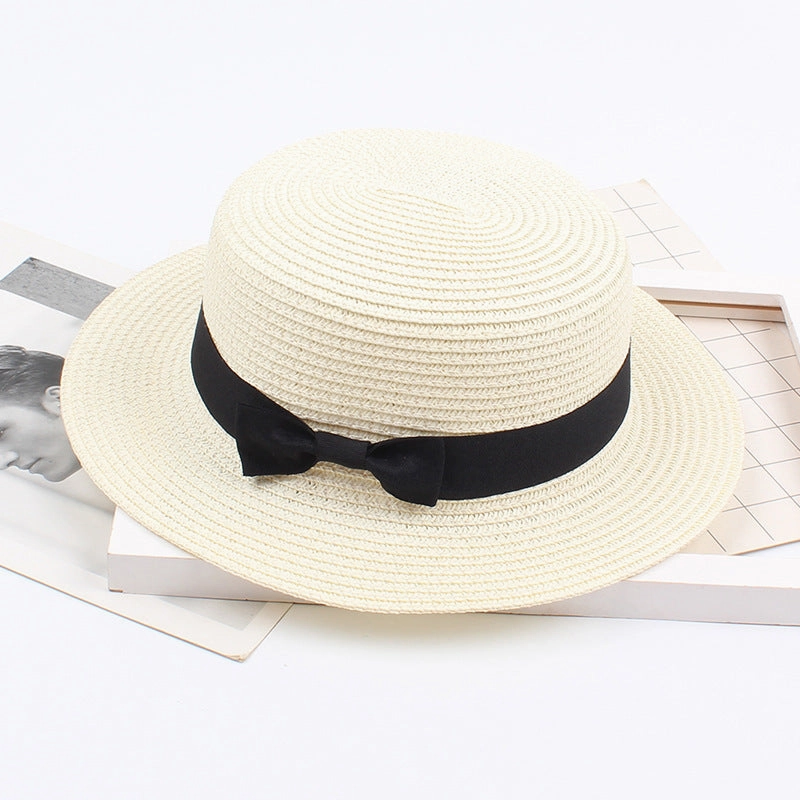 Korean Vintage Straw Hat with Bow