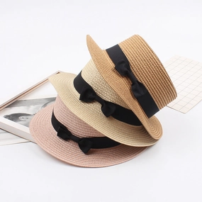 Korean Vintage Straw Hat with Bow spring-straw-hat