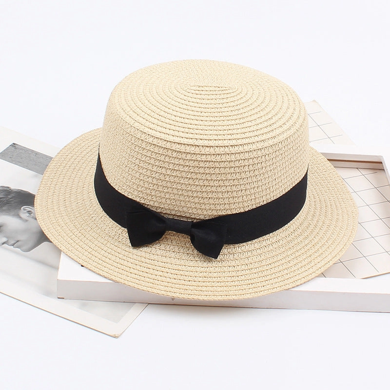Korean Vintage Straw Hat with Bow