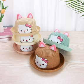 Lace Bow Straw Hat Kids 2-Piece Set spring-straw-hat