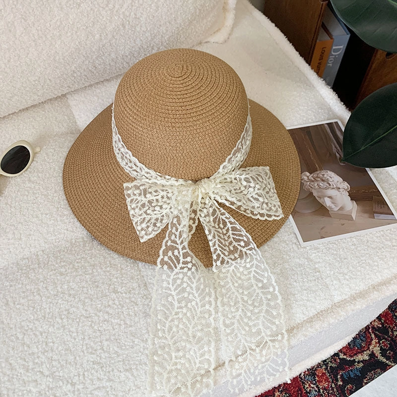 Lace Bow Straw Hat Summer Sun Protection Sun Hat Korean Style