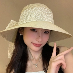 Lace Bow Straw Hat Summer Sun Protection Sun Hat Korean Style spring-straw-hat