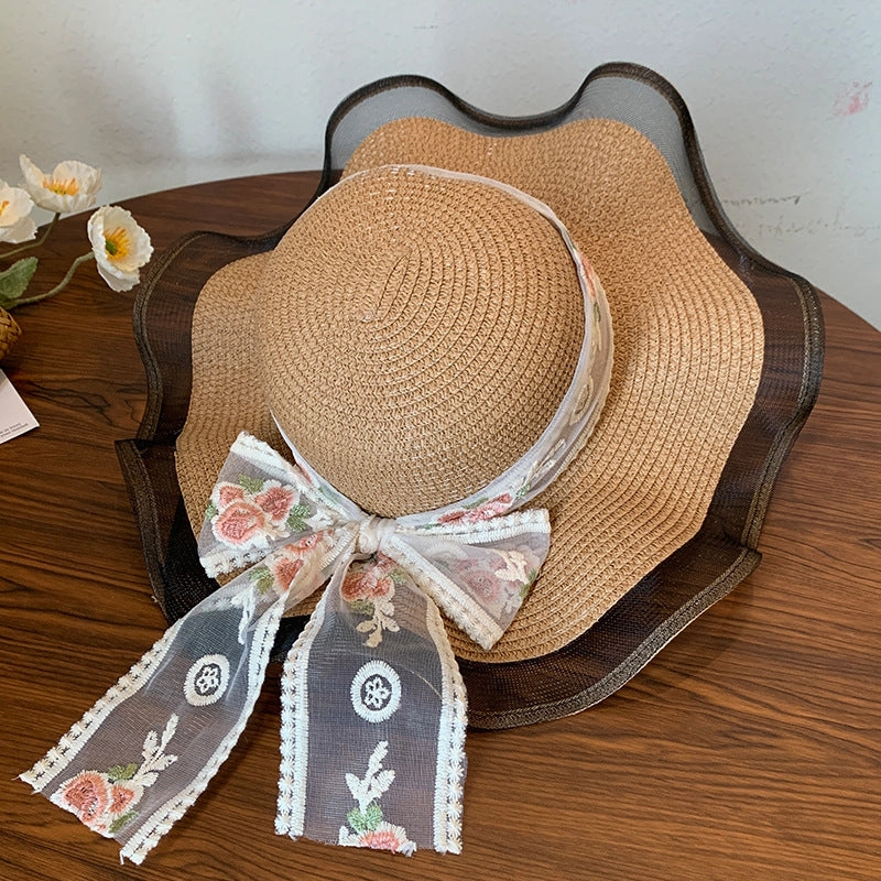 Lace Bow Wide-Brim Hat