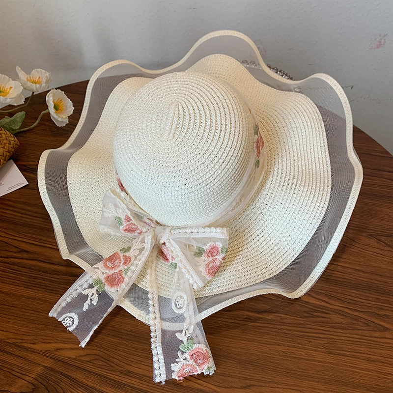 Lace Bow Wide-Brim Hat