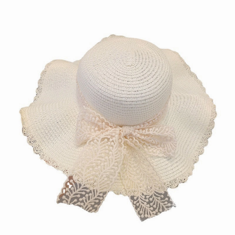 Lace Bow Wide Brim Straw Hat