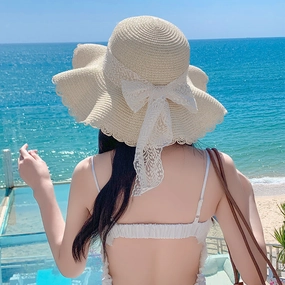 Lace Bow Wide Brim Straw Hat spring-straw-hat